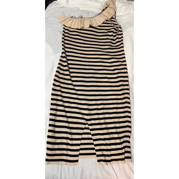 37 Orchard Kendall Kylie XL One Shoulder Ruffle Stripe Knit Midi Dress Ribbed - Picture 2 of 7